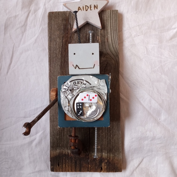 Hand Crafted Other - Upcycled Robot NURSERY ART baby shower gift